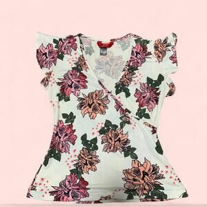 Hot Kiss White Floral Y2K fashion sleeve wrap with pink floral size medium